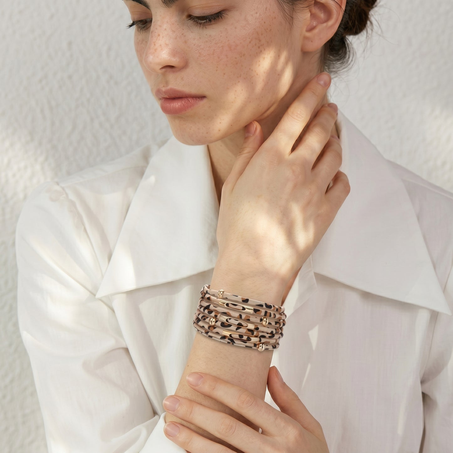 Bracelet Léopard Multirangs Cuir