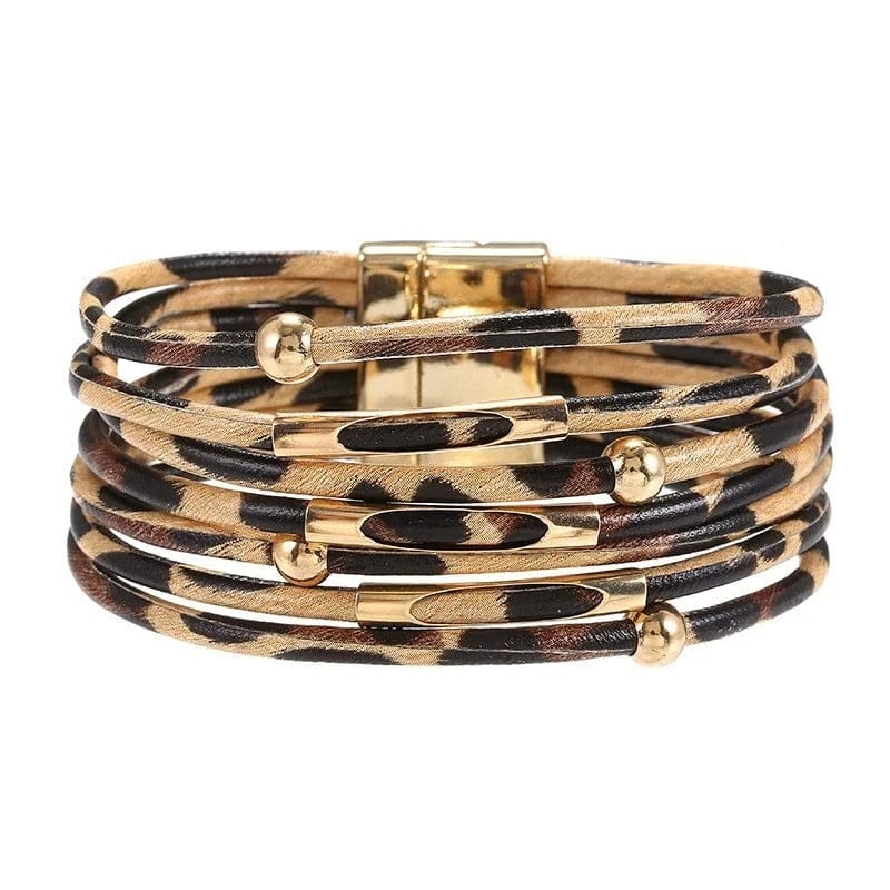 Bracelet Léopard Multirangs Cuir Léopard