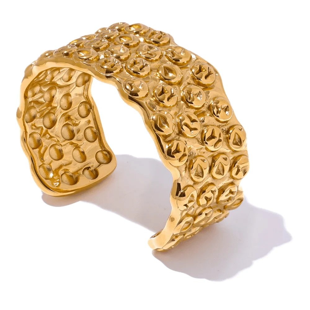 bracelet manchette acier doré martelé femme