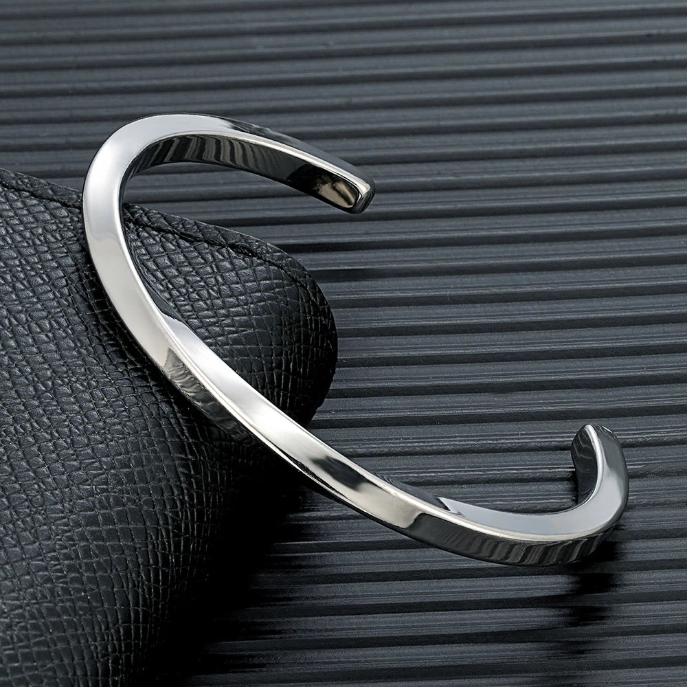 Bracelet manchette acier homme – Jonc poli miroir | WristArt