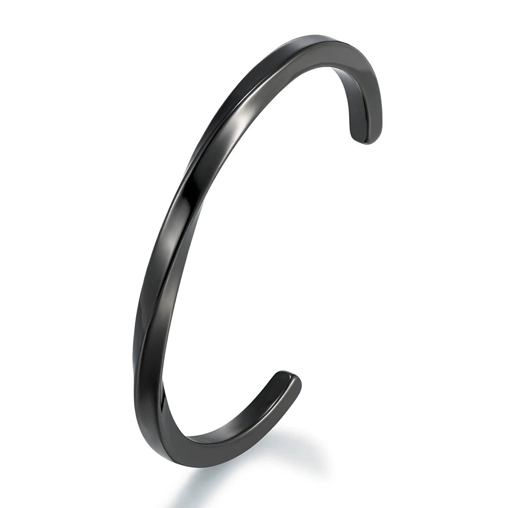 Bracelet manchette acier homme – Jonc poli miroir | WristArt Noir / 58-60 mm