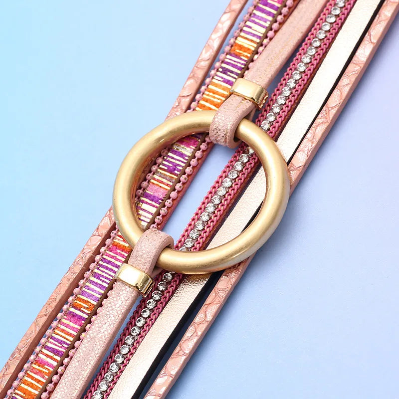 Bracelet manchette cuir femme anneau doré | Bijou chic