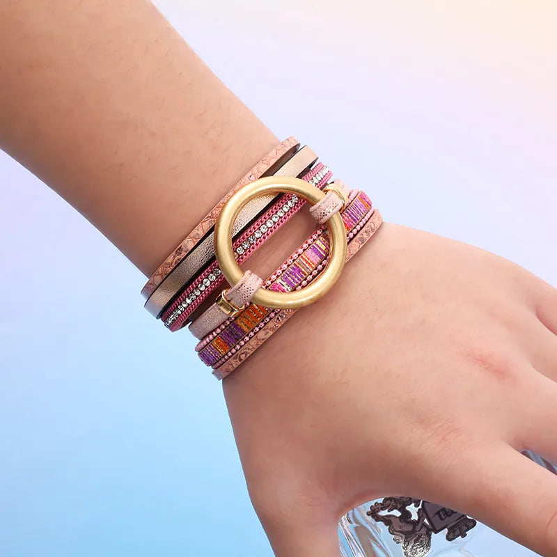 Bracelet manchette cuir femme anneau doré | Bijou chic