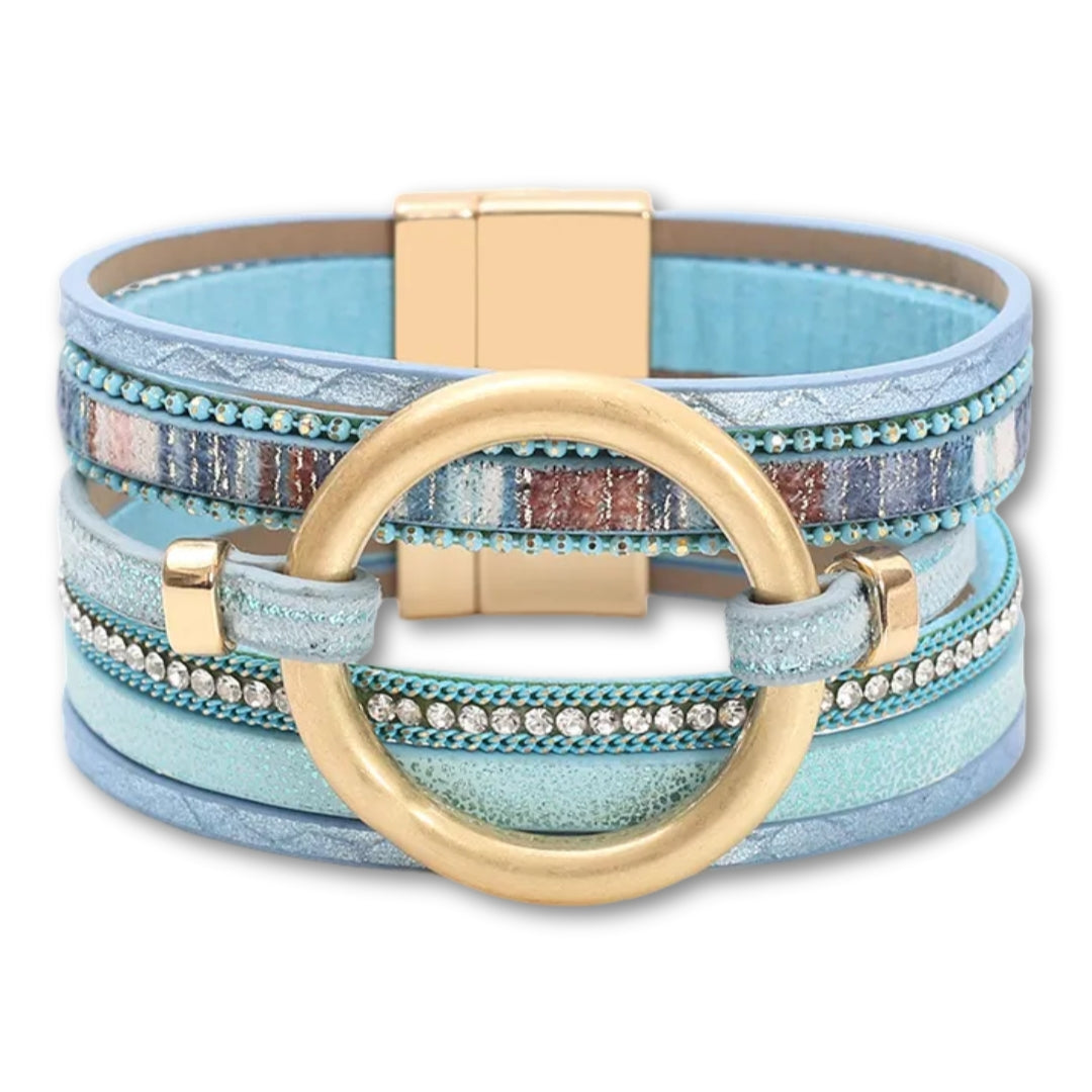 Bracelet manchette cuir femme anneau doré | Bijou chic Turquoise