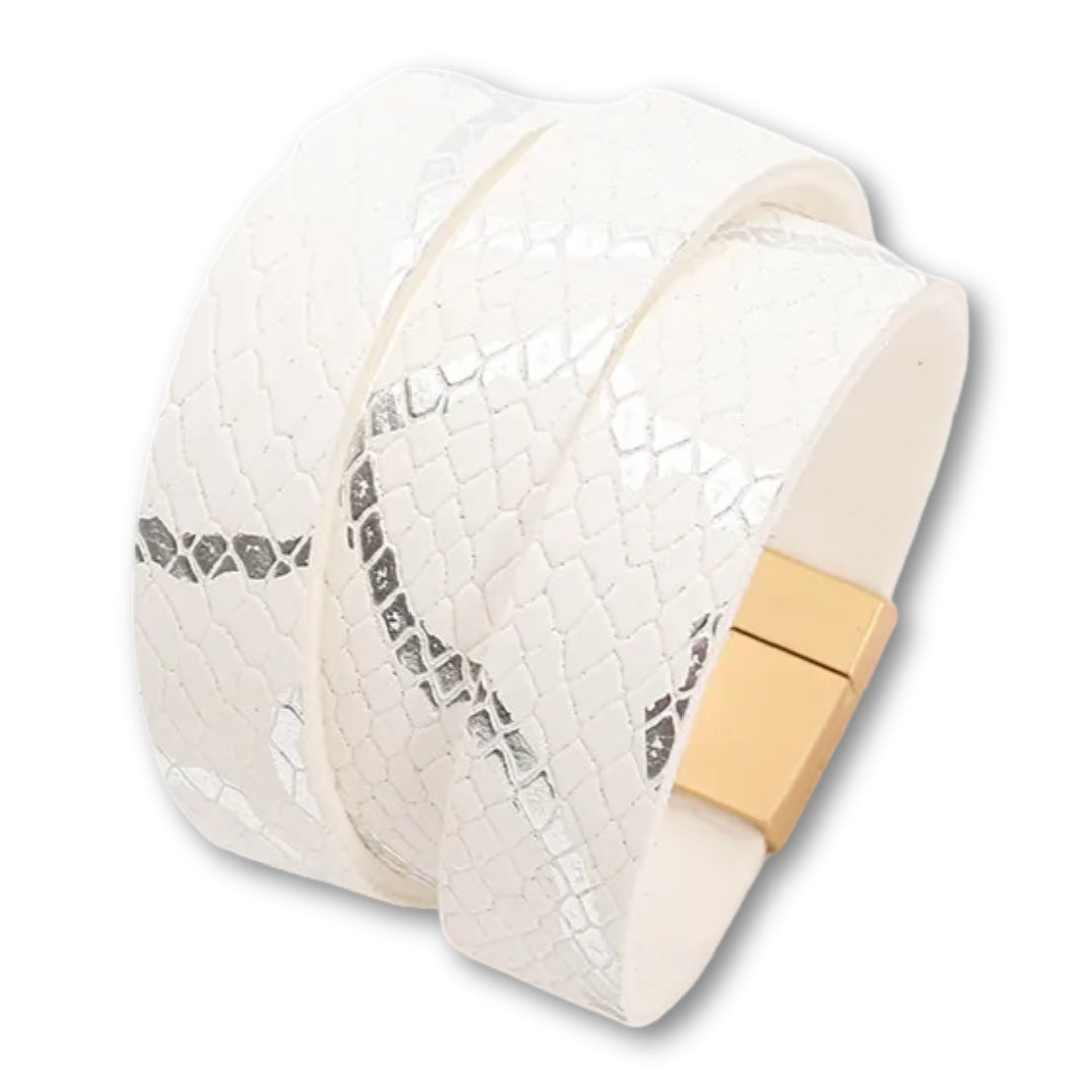 Bracelet manchette cuir femme effet serpent chic et tendance Blanc