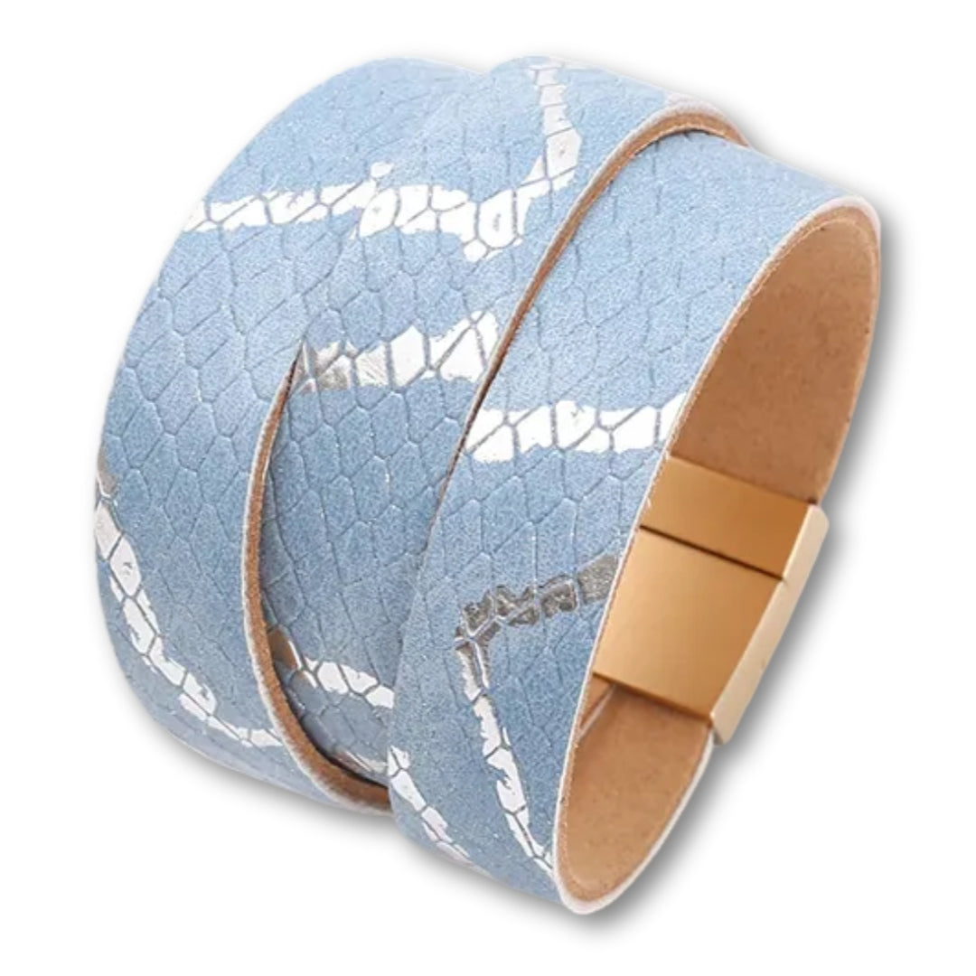 Bracelet manchette cuir femme effet serpent chic et tendance Bleu