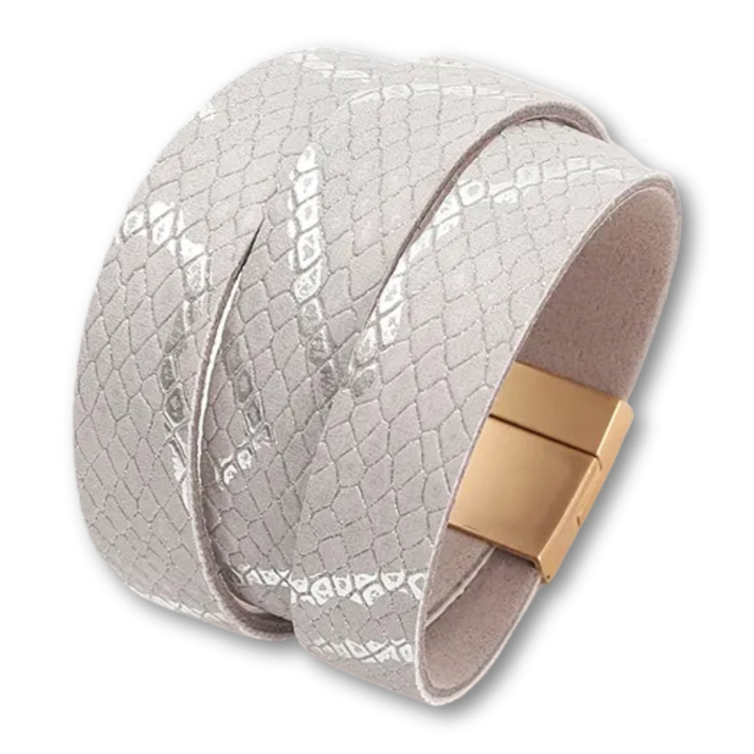 Bracelet manchette cuir femme effet serpent chic et tendance Gris