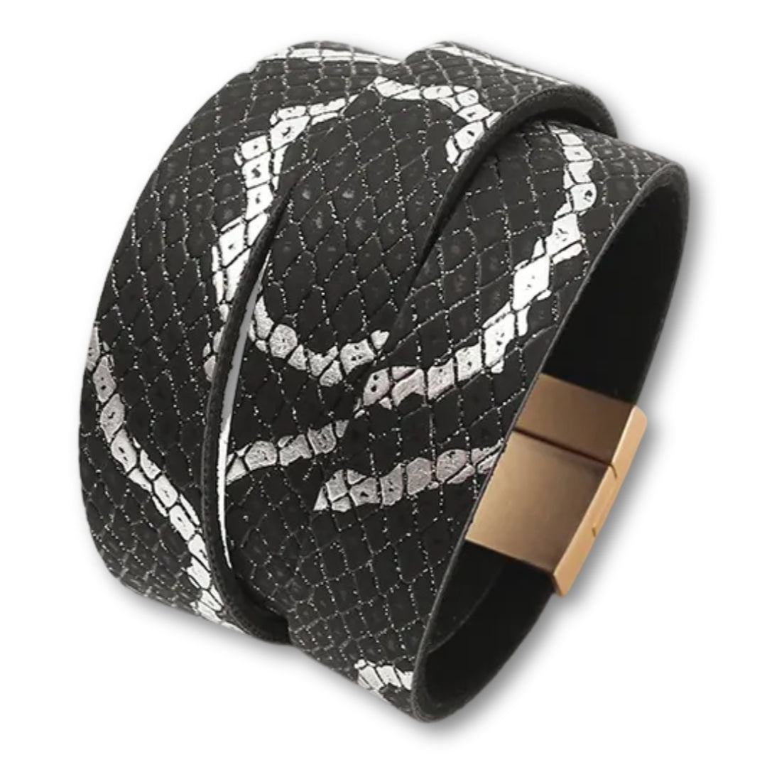 Bracelet manchette cuir femme effet serpent chic et tendance Noir