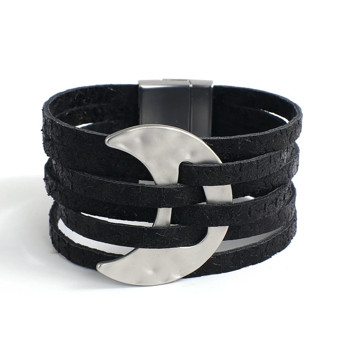 bracelet manchette cuir femme Noir