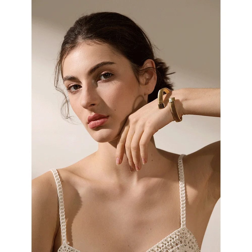 Bracelet manchette doré acier femme