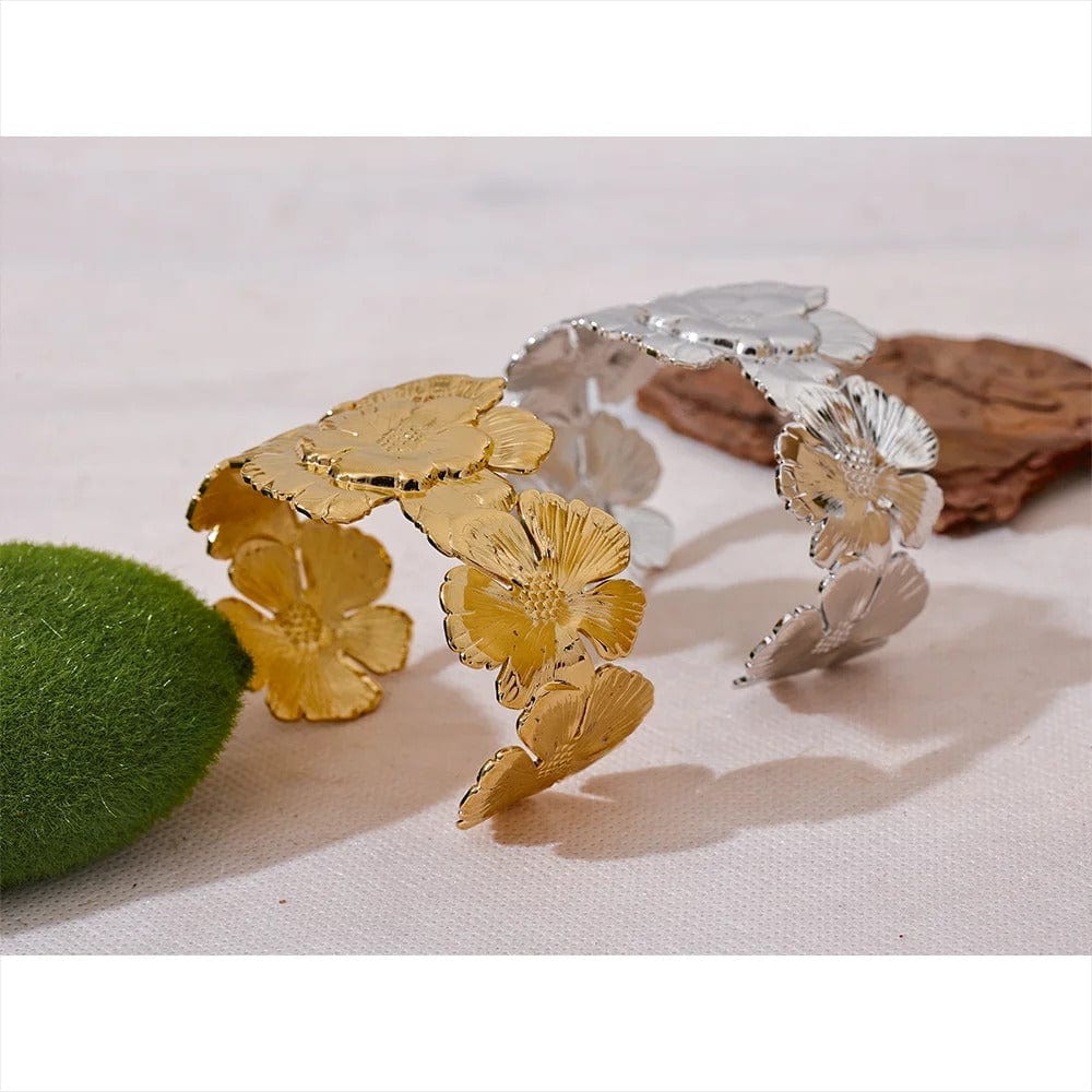 bracelet manchette doré motif floral