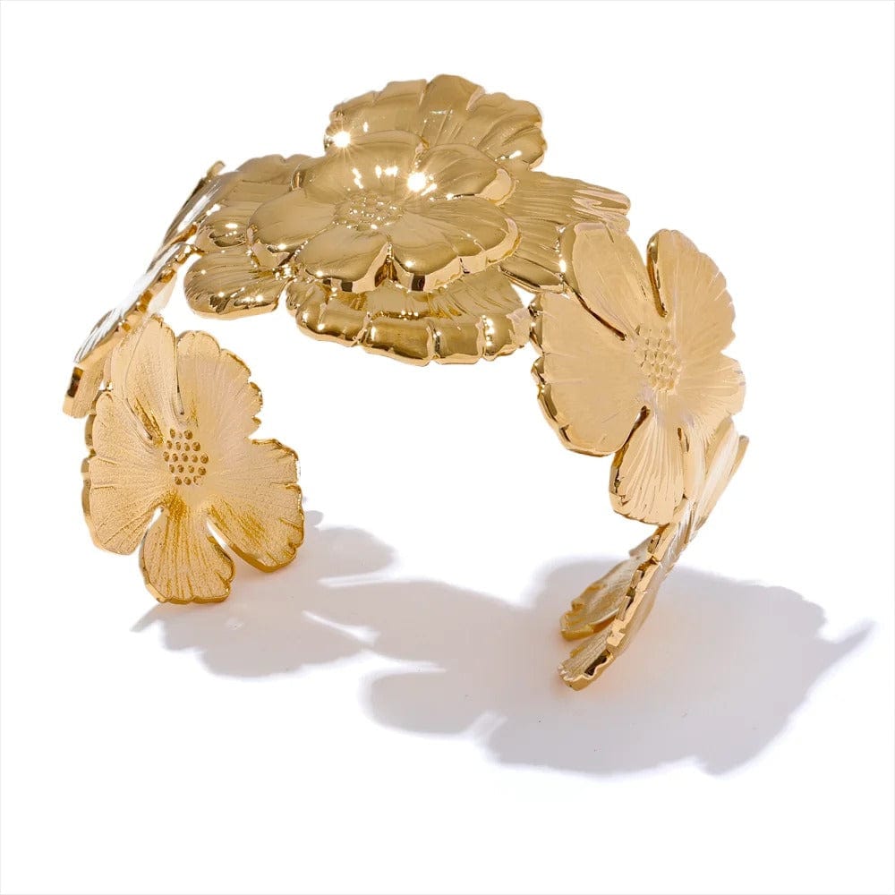 bracelet manchette doré motif floral Or