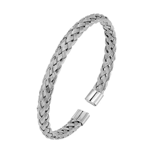 Bracelet manchette tressée acier homme – Mesh ajust. | WristArt Argent