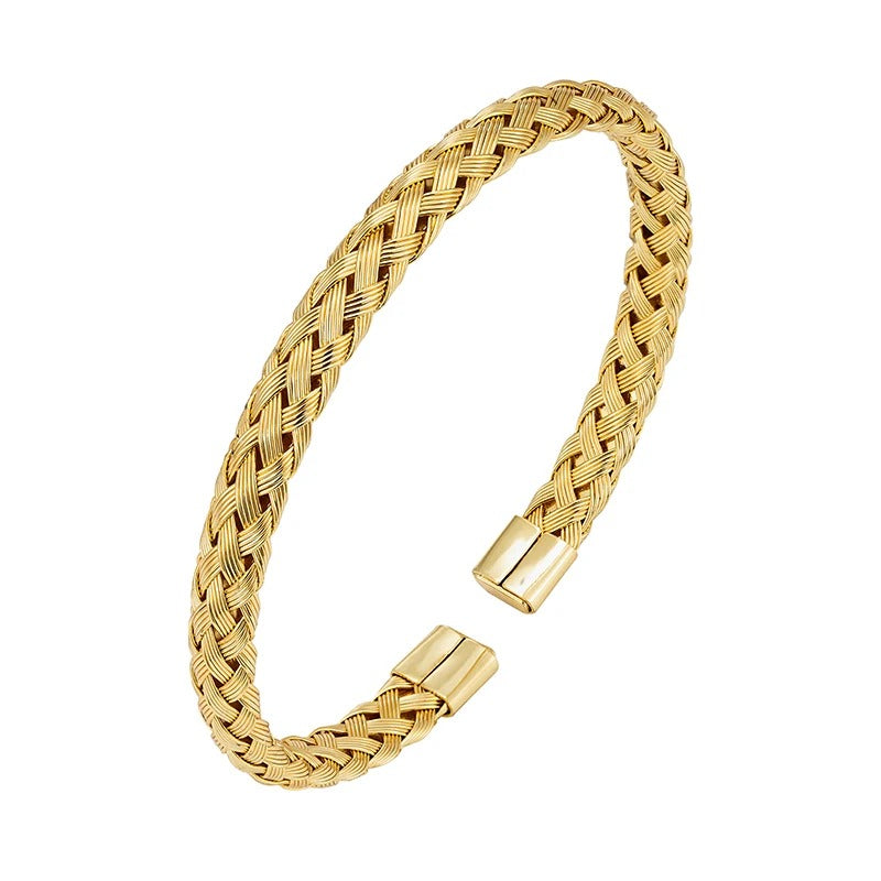 Bracelet manchette tressée acier homme – Mesh ajust. | WristArt Or