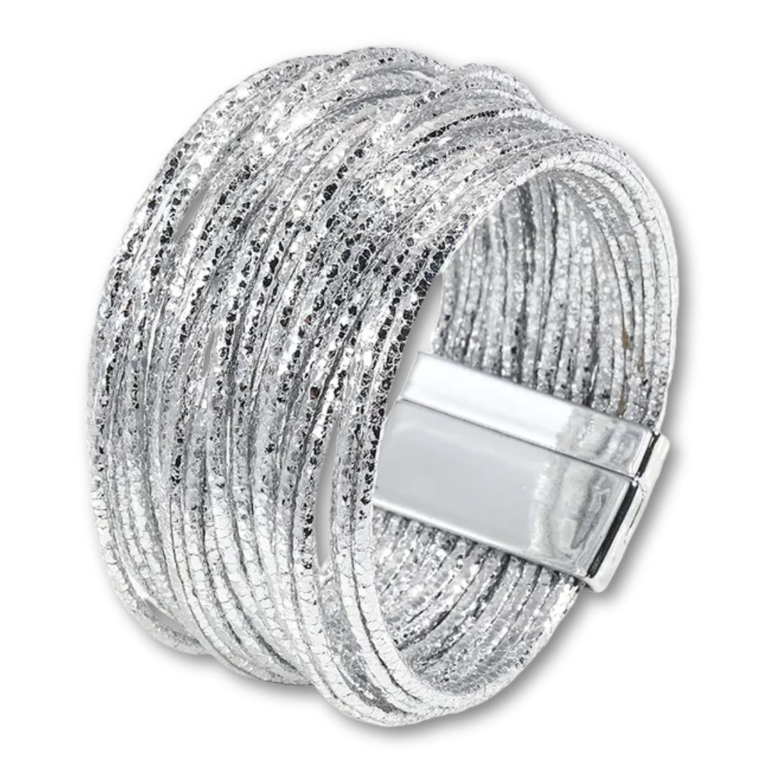 Bracelet Multi Rang Cuir Argent