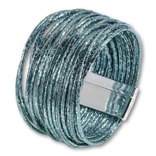 Bracelet Multi Rang Cuir Bleu