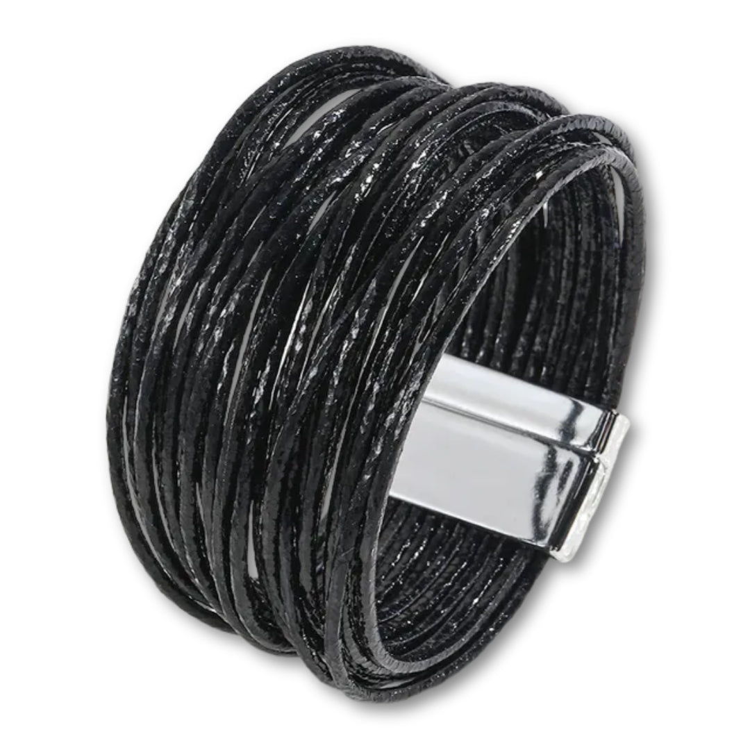 Bracelet Multi Rang Cuir Noir