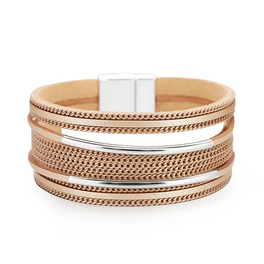 bracelet multirang cuir femme Beige
