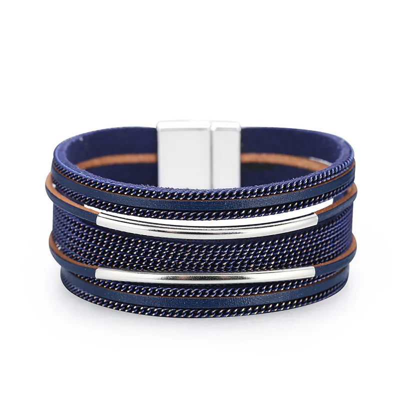 bracelet multirang cuir femme Bleu