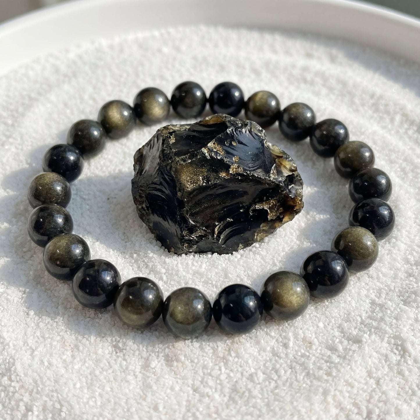 Bracelet Obsidienne Dorée