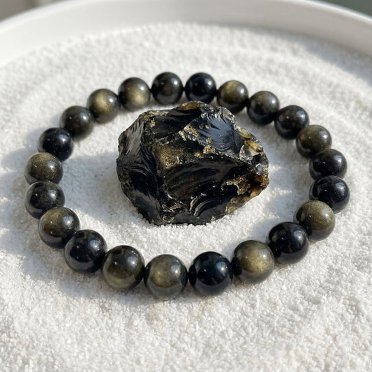 Bracelet Obsidienne Dorée