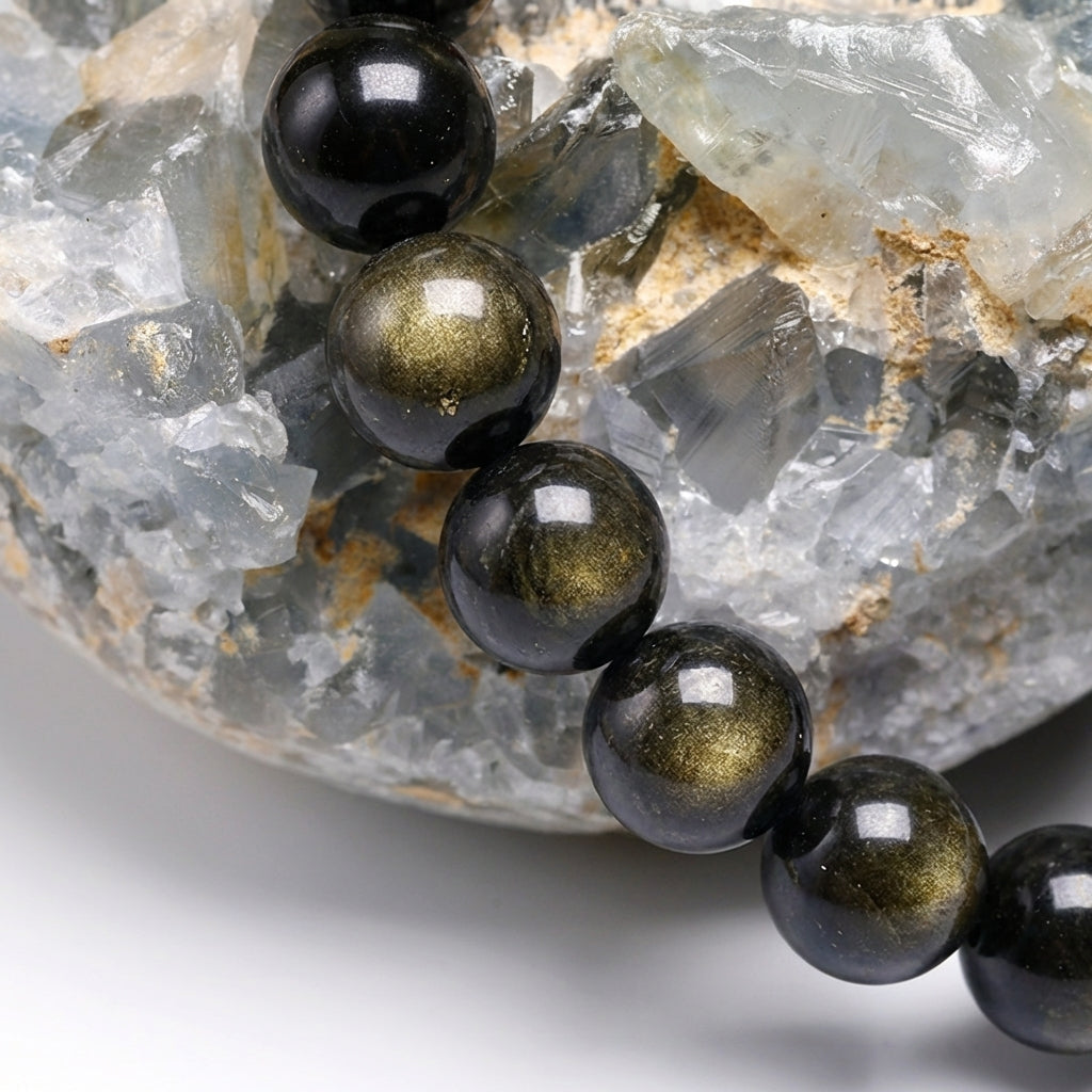Bracelet Obsidienne Dorée 6/8mm Pierre Naturelle | WristArt