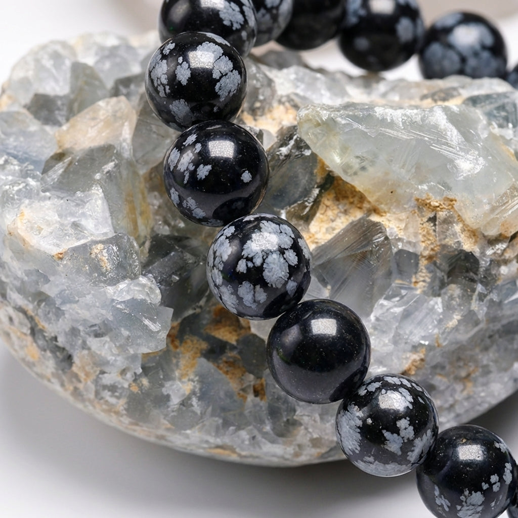 Bracelet Obsidienne Neige 6/8mm Pierre Naturelle | WristArt