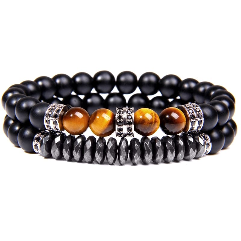 bracelet œil de tigre et onyx noir Argent / 17cm