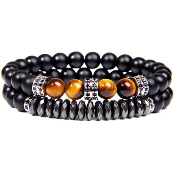 bracelet œil de tigre et onyx noir Argent / 17cm