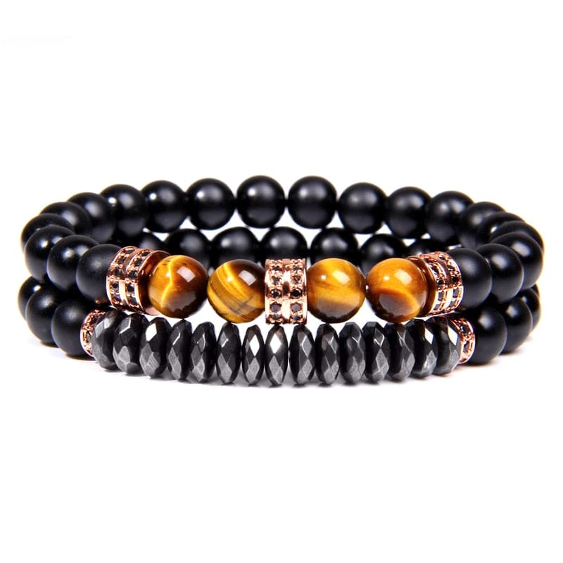bracelet œil de tigre et onyx noir Cuivre / 17cm