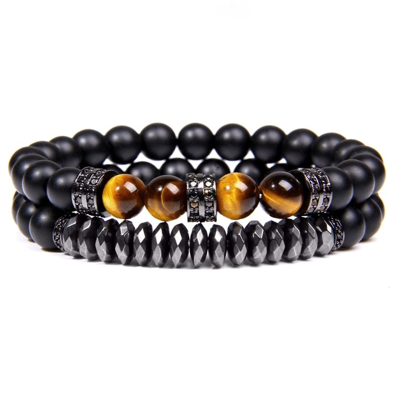 bracelet œil de tigre et onyx noir Noir / 17cm