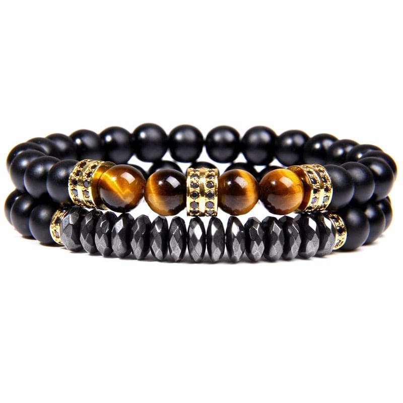 bracelet œil de tigre et onyx noir Or / 17cm