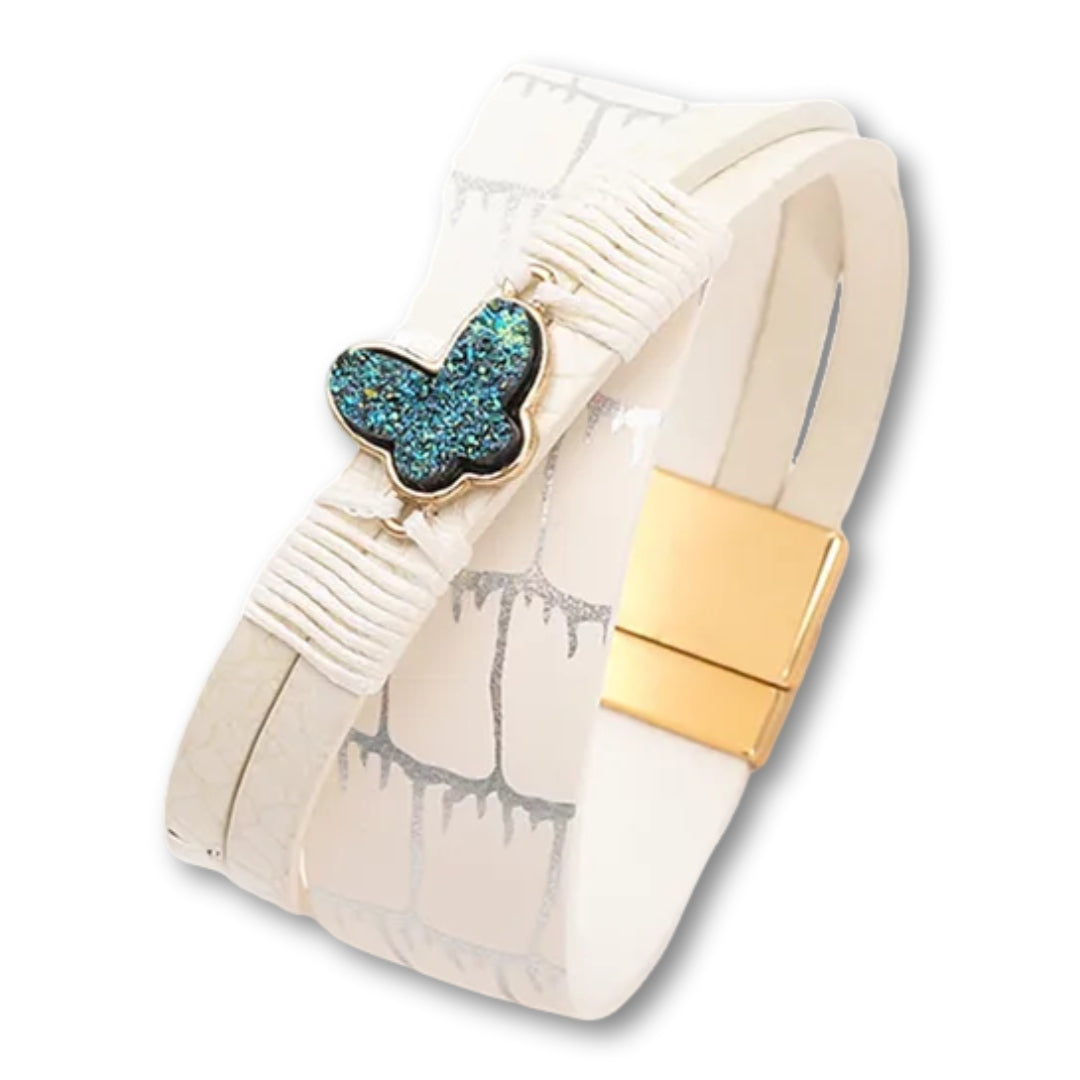 Bracelet papillon cuir femme | Élégance tendance Blanc