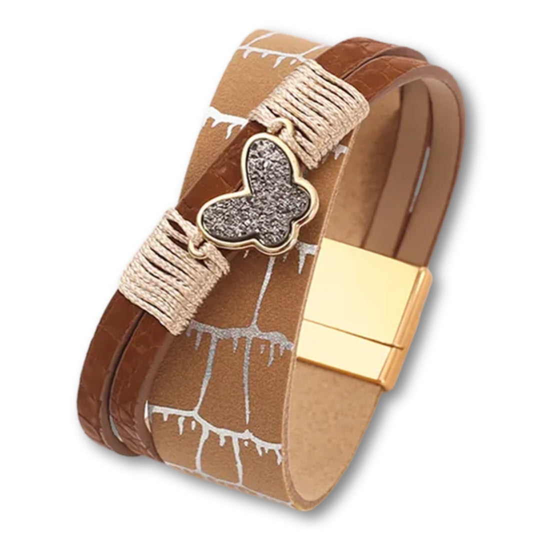 Bracelet papillon cuir femme | Élégance tendance Marron