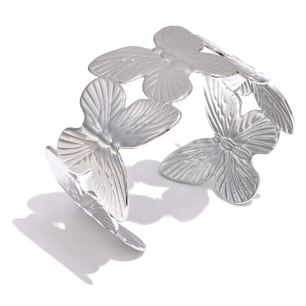 Bracelet papillon doré sculptural Platine