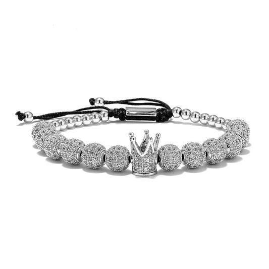 Bracelet perles couronne acier homme – Macramé | WristArt Argent