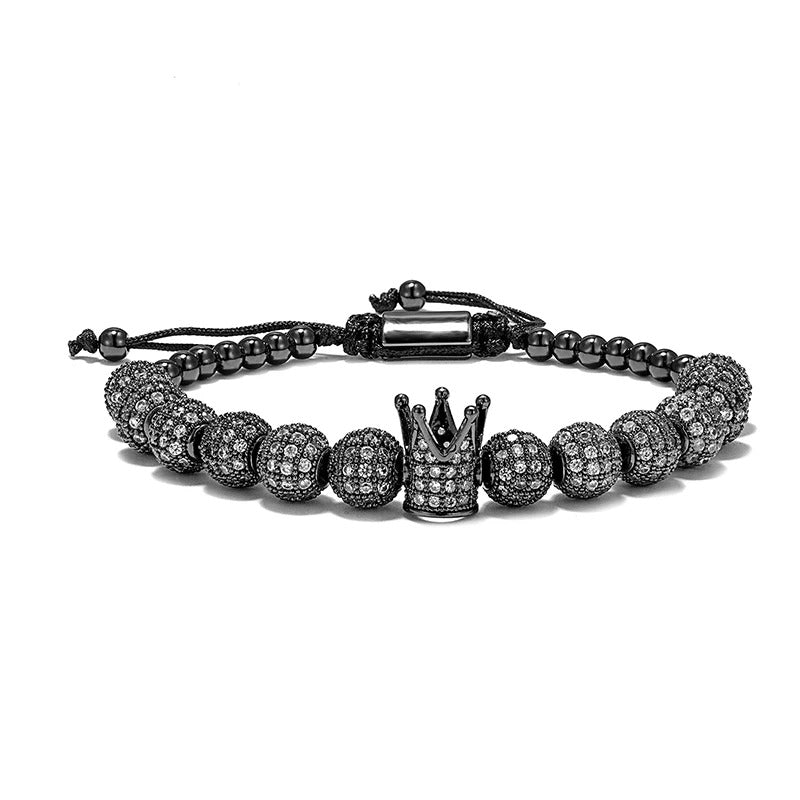Bracelet perles couronne acier homme – Macramé | WristArt Noir