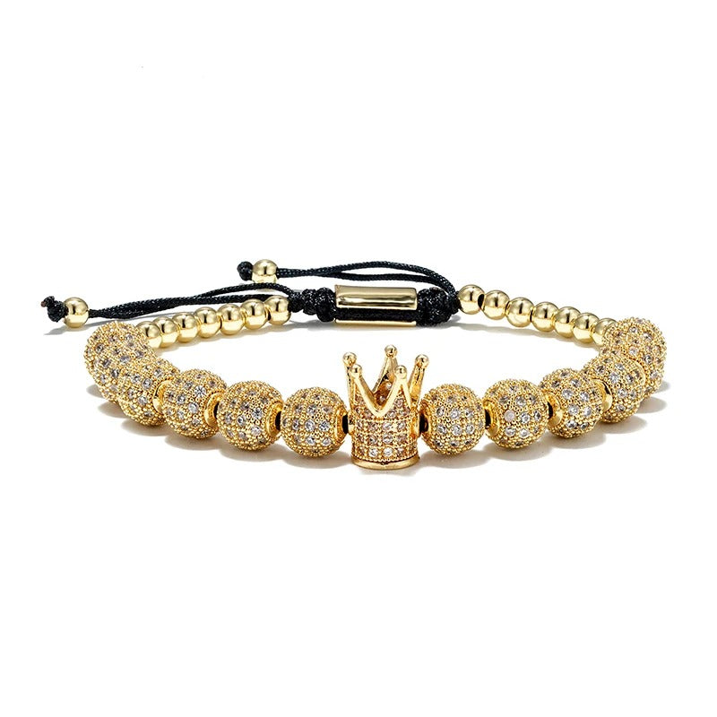 Bracelet perles couronne acier homme – Macramé | WristArt Or