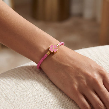 Bracelet Trèfle 4 Feuilles en Cuir | Porte-Bonheur Élégant