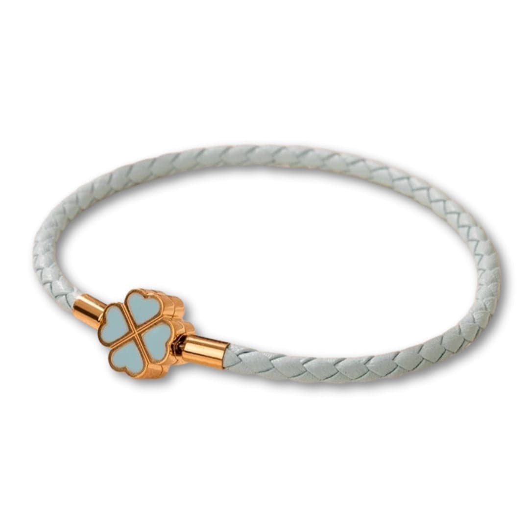 Bracelet Trèfle 4 Feuilles en Cuir | Porte-Bonheur Élégant Bleu Clair / 16cm