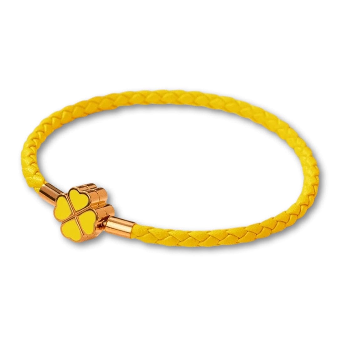 Bracelet Trèfle 4 Feuilles en Cuir | Porte-Bonheur Élégant Jaune / 16cm