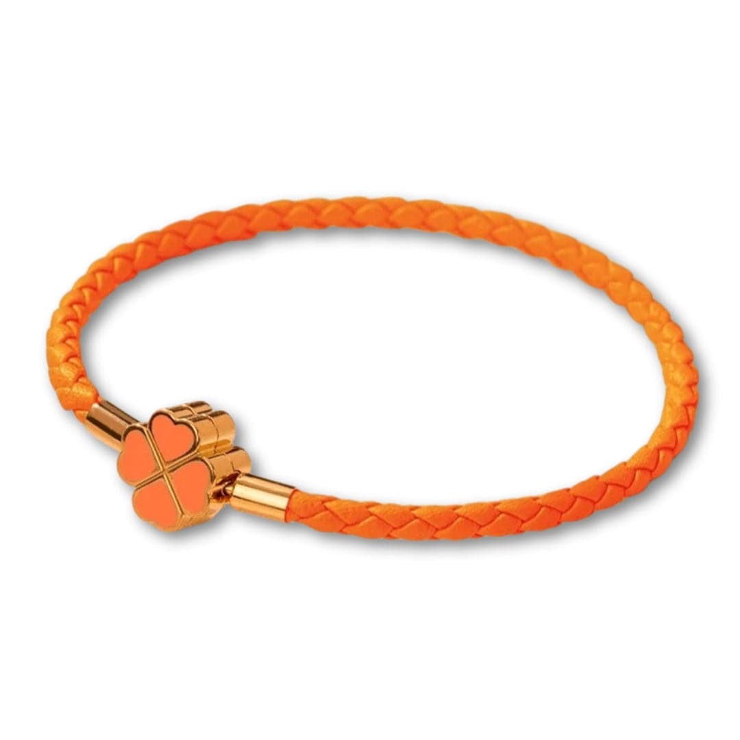 Bracelet Trèfle 4 Feuilles en Cuir | Porte-Bonheur Élégant Orange / 16cm