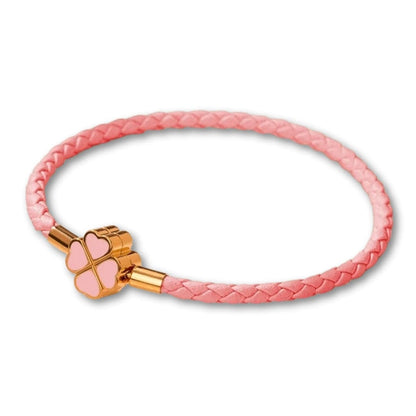 Bracelet Trèfle 4 Feuilles en Cuir | Porte-Bonheur Élégant Rose / 16cm