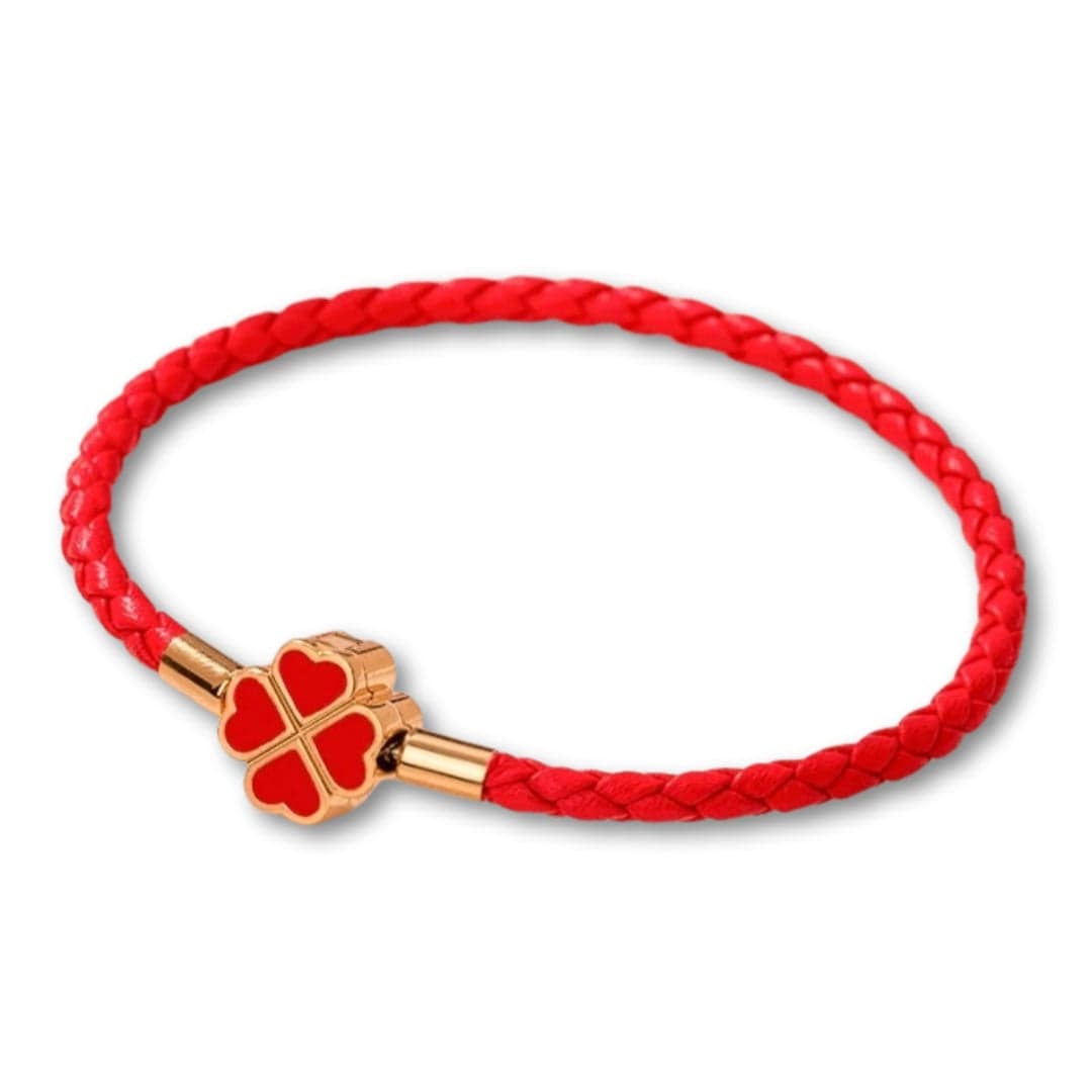 Bracelet Trèfle 4 Feuilles en Cuir | Porte-Bonheur Élégant Rouge / 16cm