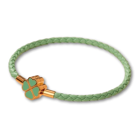 Bracelet Trèfle 4 Feuilles en Cuir | Porte-Bonheur Élégant Vert Clair / 16cm
