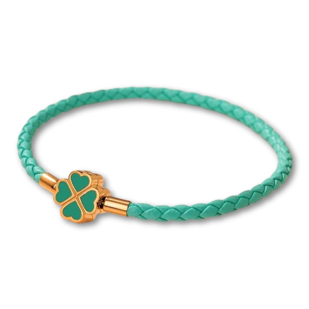 Bracelet Trèfle 4 Feuilles en Cuir | Porte-Bonheur Élégant Vert d'eau / 16cm