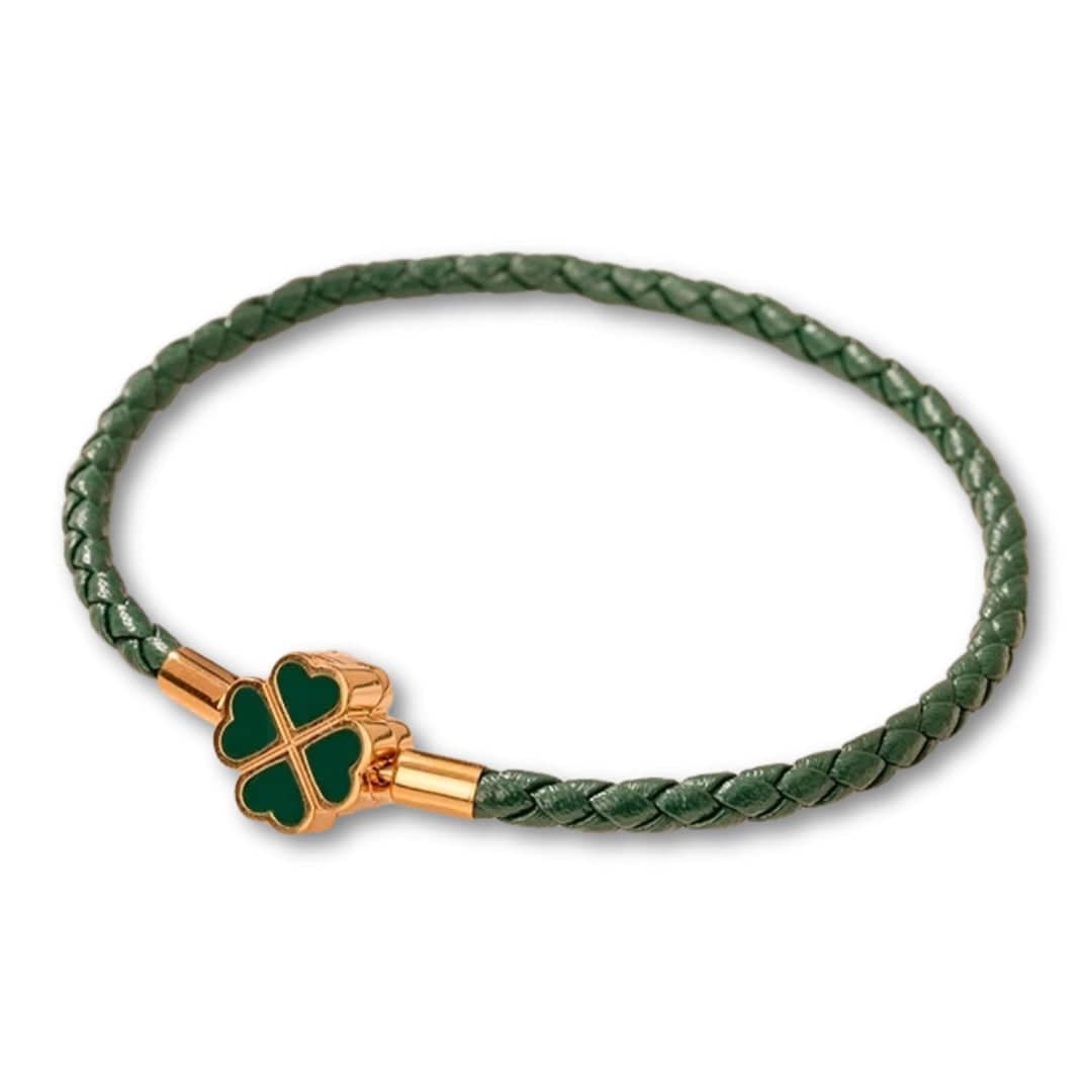 Bracelet Trèfle 4 Feuilles en Cuir | Porte-Bonheur Élégant Vert Foncé / 16cm