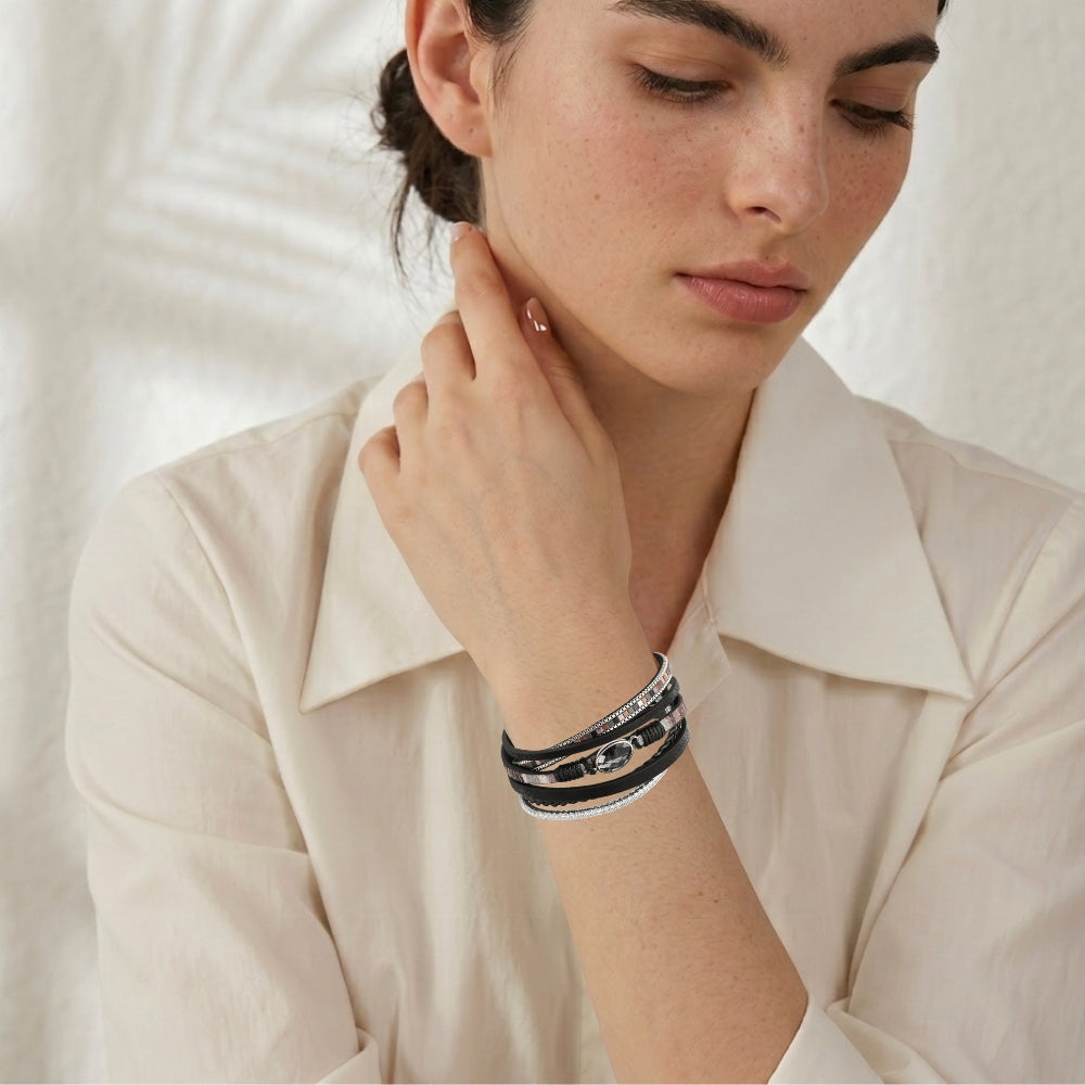 Bracelet Tressé Cuir Multicolore Crystal