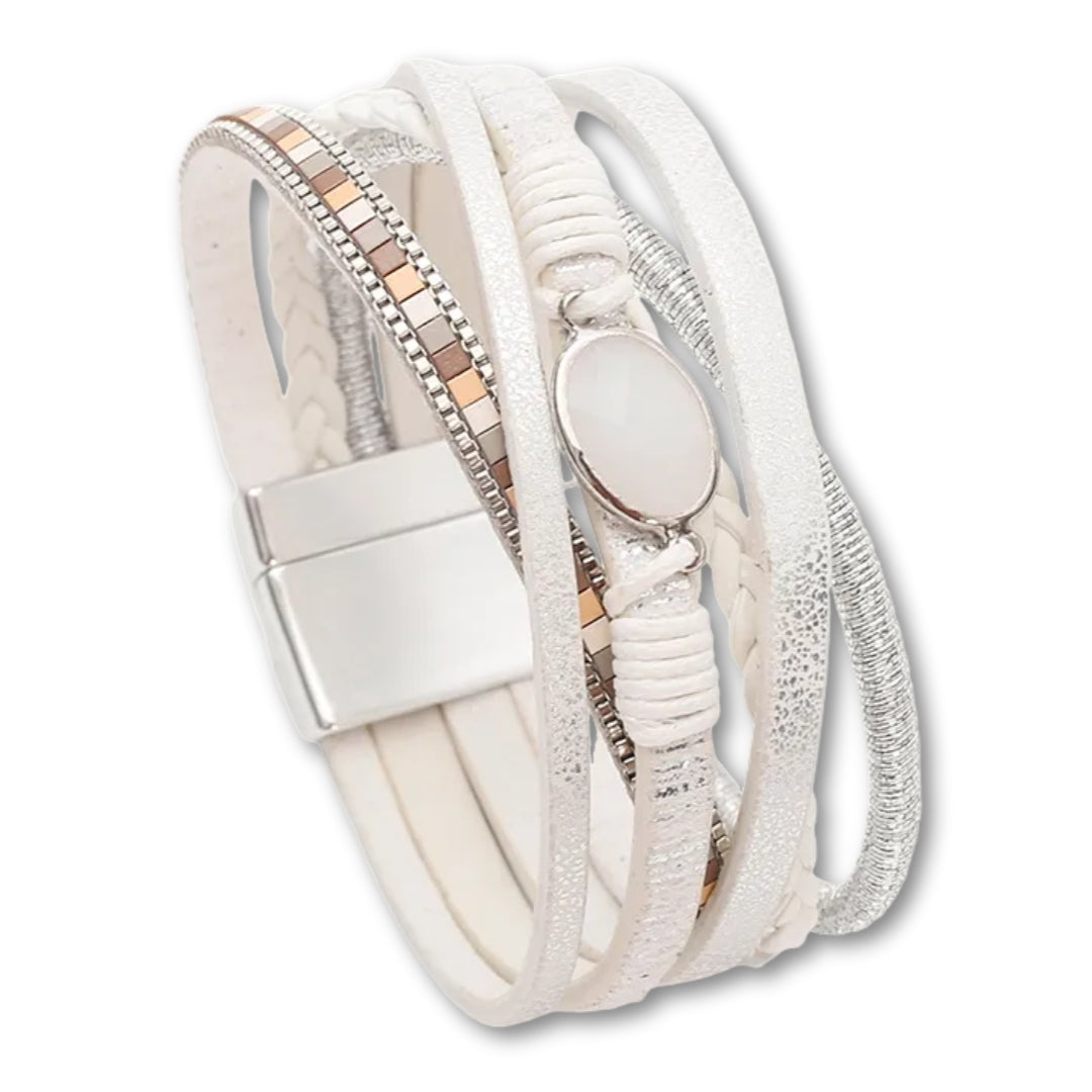 Bracelet Tressé Cuir Multicolore Crystal Blanc