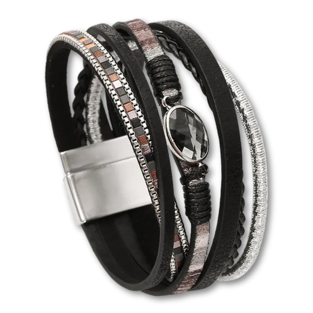 Bracelet Tressé Cuir Multicolore Crystal Noir